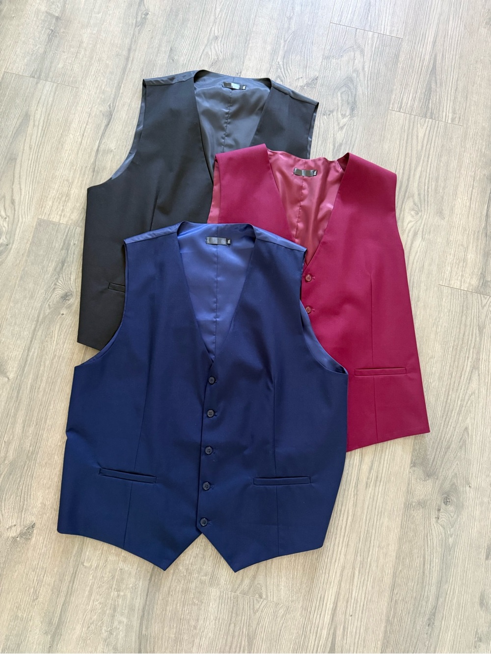 Set of 3 Men's Tailored Waistcoat Vest - Navy, Black & Burgundy